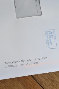 Aufdruck Rückhalteauftrag